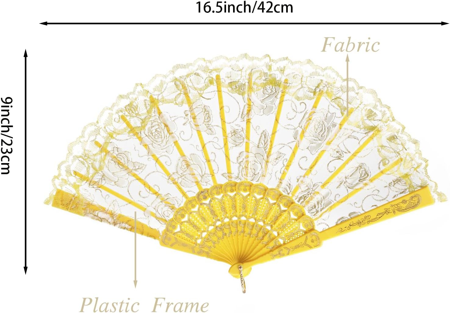 QIRMIZI 30pcs Silk Folding Hand Fans,Silk Fans,Yellow Rose Fans,Perfect for Weddings, Parties, and Dancing,Yellow
