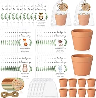 Ctosree 50 Sets Woodland Baby Shower Favors for Guests Baby Is Blooming Themed Seed Packets Include Self Adhesive Seed Packets Flowerpot Thank You Tags Organza Bags for Woodland Animal Party Favors