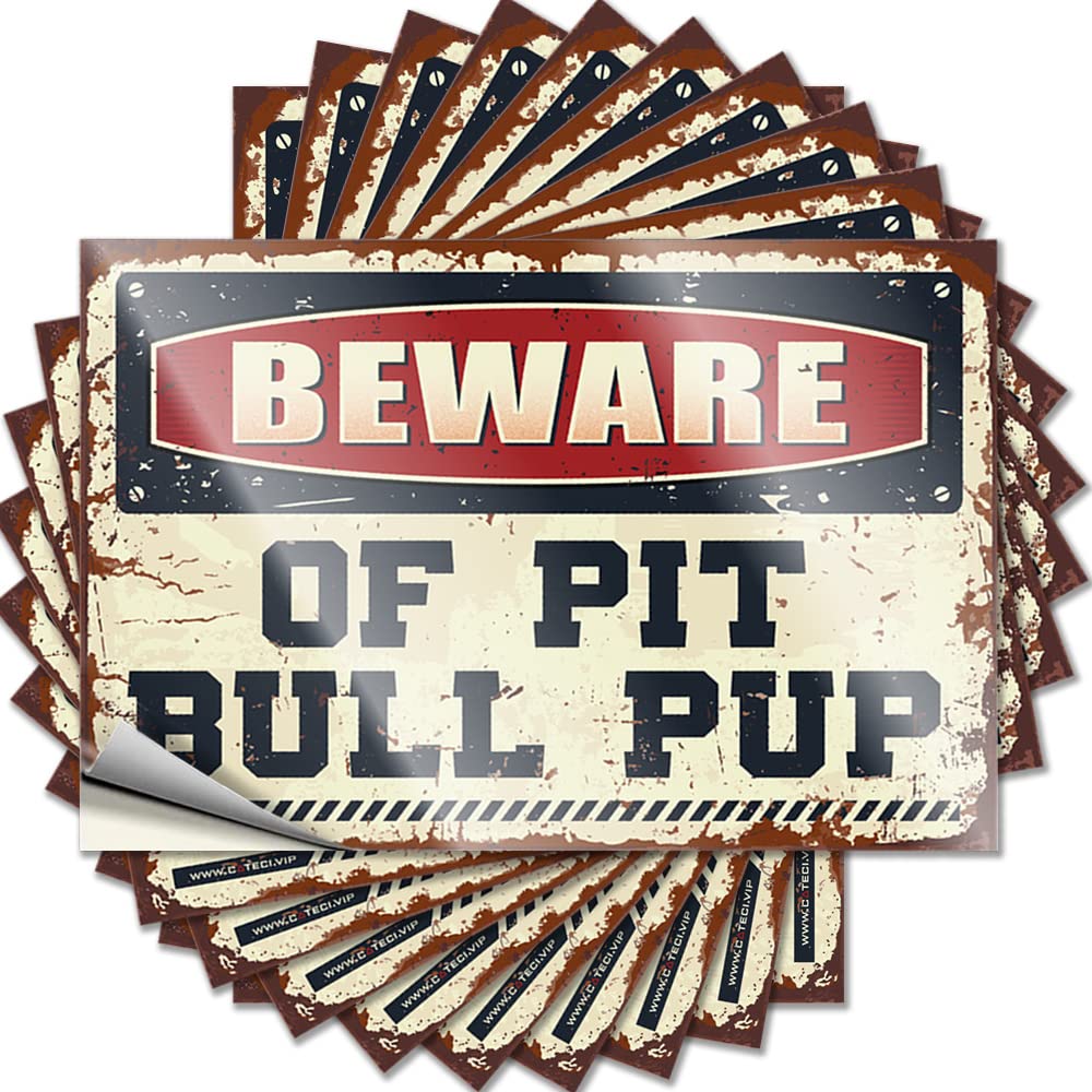 Decal Helmet Tall Beware of Pit Bull Pup for Drinking - Vintage Outdoor Decor Easy Peel Removable(12X18CM)