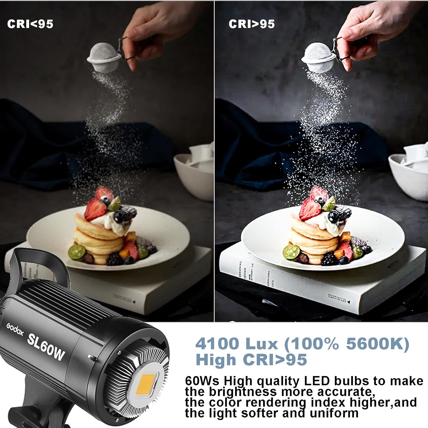 2pcs SL60W LED Video Light Kit with Softbox,60W Bowens Mount Studio Continuous Light Kit with Stand,Remote Control,Reflector,Brightness Adjustment for Video Recording,Wedding,Live Streaming