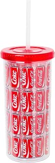 Coca Cola Coke Cans Pattern Plastic Tall Cold Cup with Lid and Straw, 20 Ounces