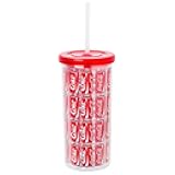Coca Cola Coke Cans Pattern Plastic Tall Cold Cup with Lid and Straw, 20 Ounces