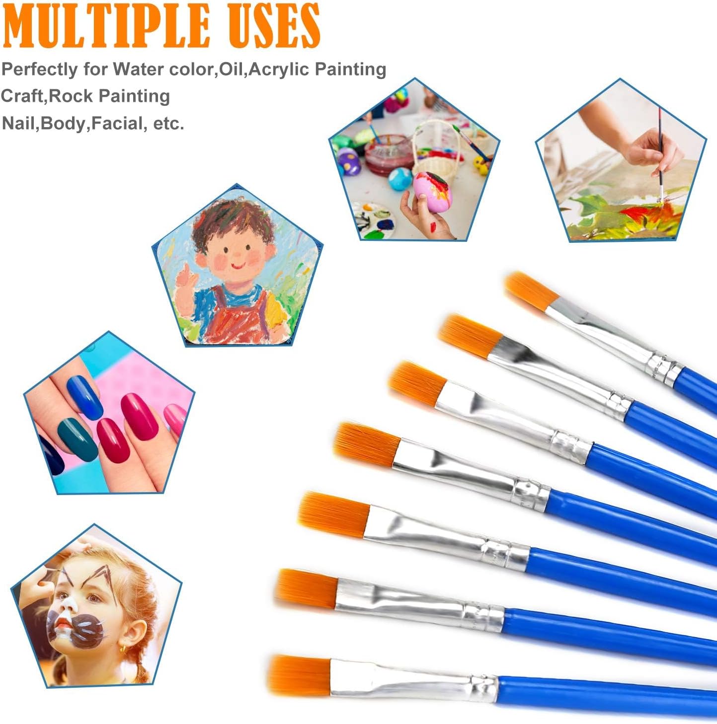 30Pcs Small Paint Brushes Kids for Acrylics Painting, Flat Nylon Hair Paint Brush Bulk Handle Oil Watercolors Painting Brushes for Students, Children and Adult, Blue