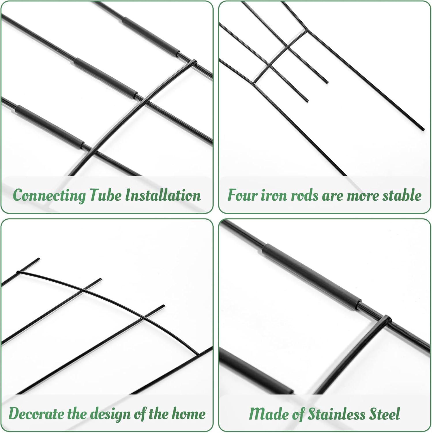 4 Pack 32'' Black Metal Plant Trellis Indoor/Outdoor, Fan Shape, Stainless Steel, Modern Style, Easy Assembly