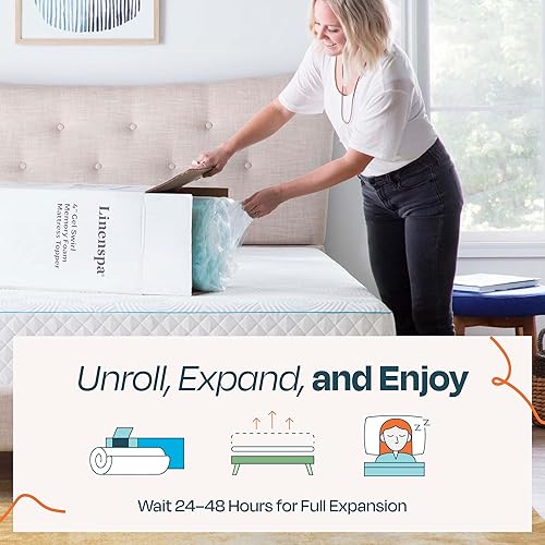 Miniatura 7 de Linenspa Cubrecolchón de espuma viscoelástica con remolino de gel de 4 pulgadas, tamaño California King