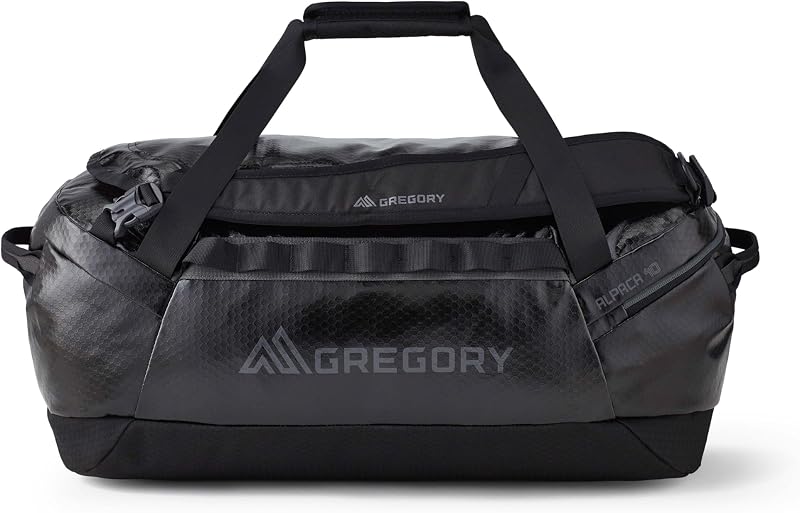 Alpaca 40L Adventure Duffel Bag, Obsidian Black | Recycled polyester ripstop fabric, abrasion resistance, Reinforced carry straps with internal fiberglass rod