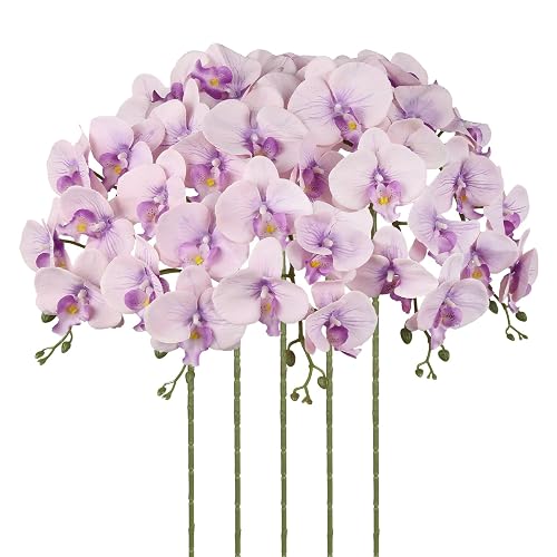 IPOPU Light Purple Artificial Orchids 5PCS Silk Orchids that Look