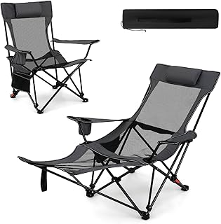 Costway Camping Lounge Chair, 2 in 1 Portable Camping Chair with Detachable Footrest, Adjustable Backrest, Storage Bag, Cu...