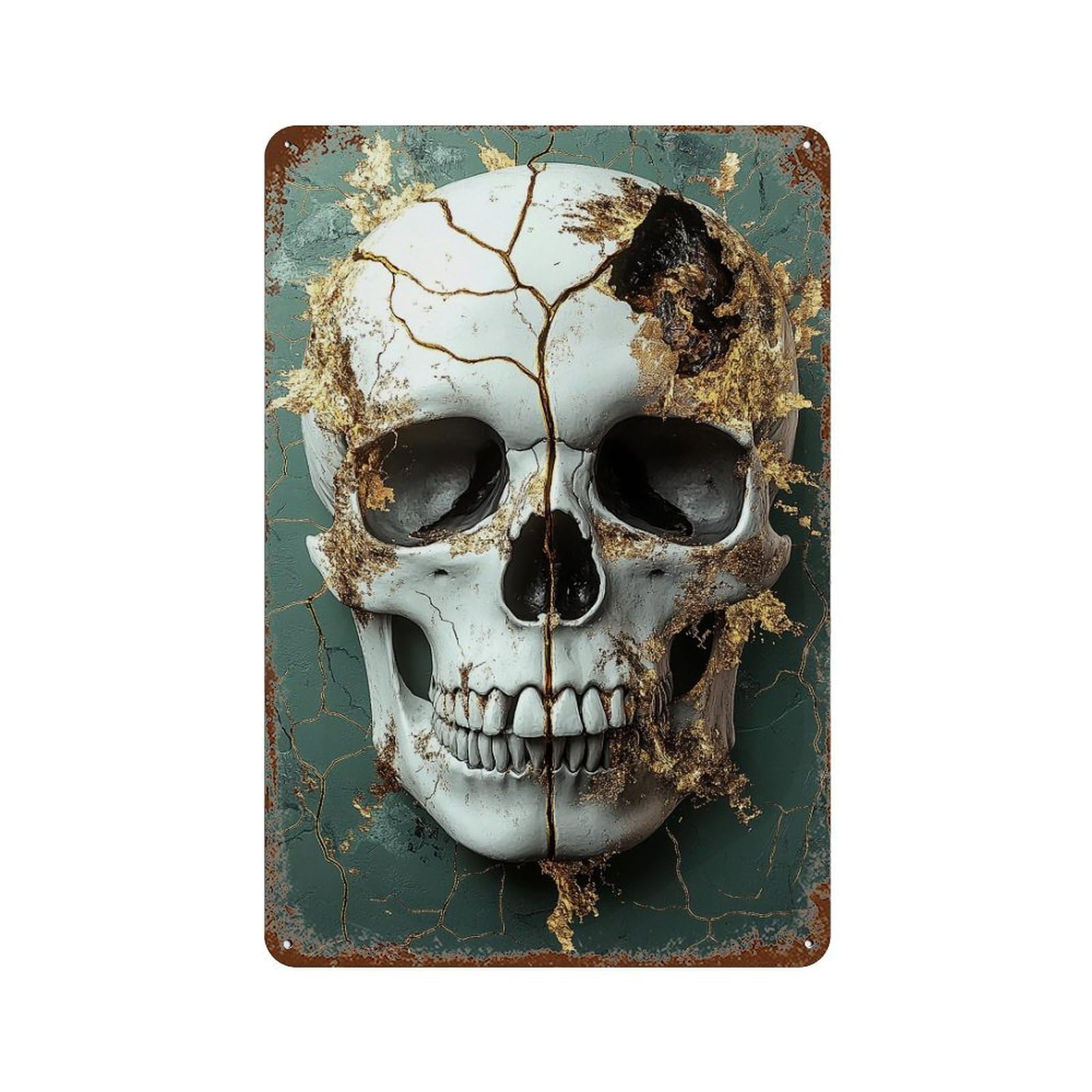 Garage Style Gothic Skull Wall Decor Weathered Tin Sign 11.8"x7.9", Farmhouse Wall Decor for Bar And Workshop