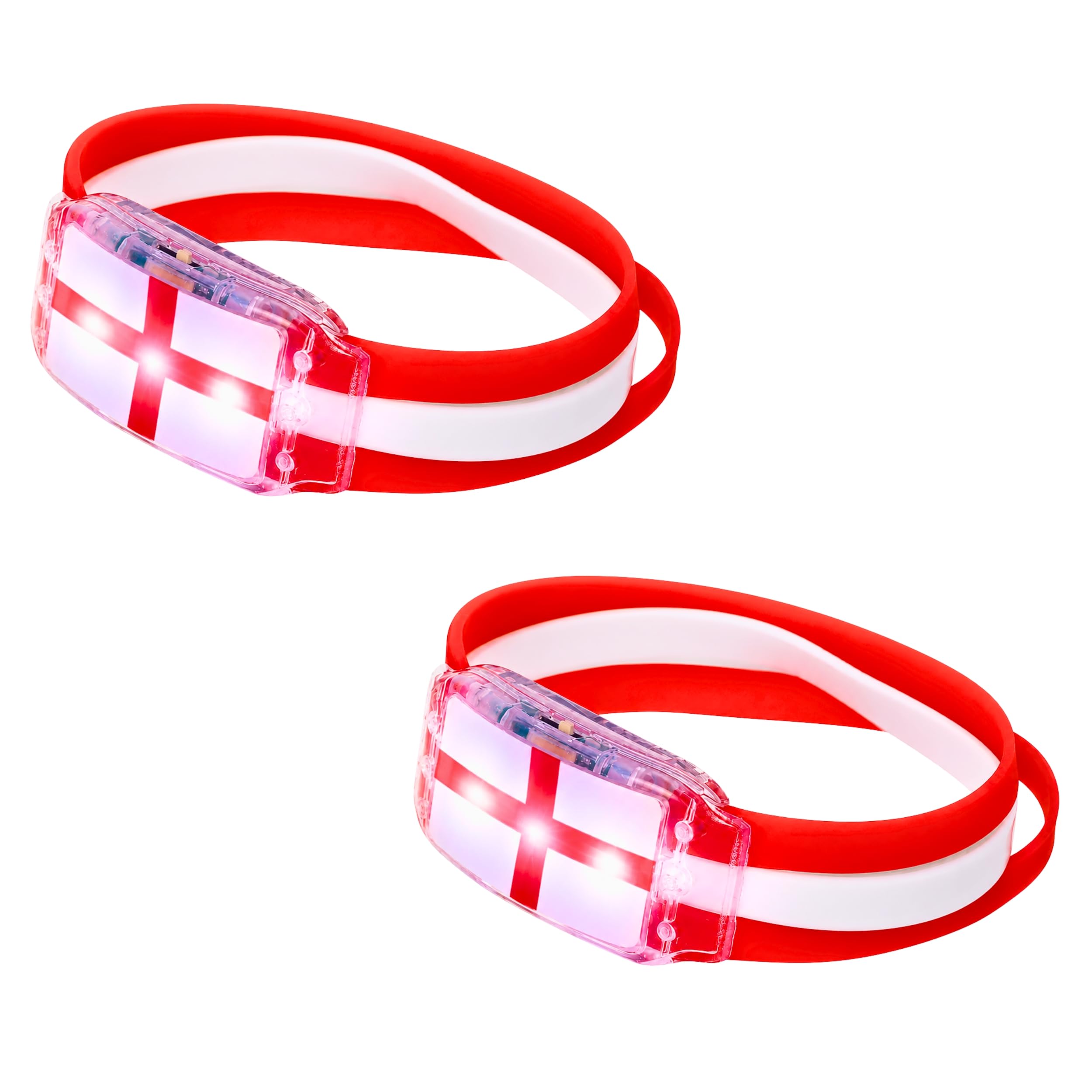 2Pcs England Flag LED Bracelet for FIFA 2026 World Cup – Light Up St George Wristbands for Football Fans, Sports Events, Street Parties and Fan Celebrations