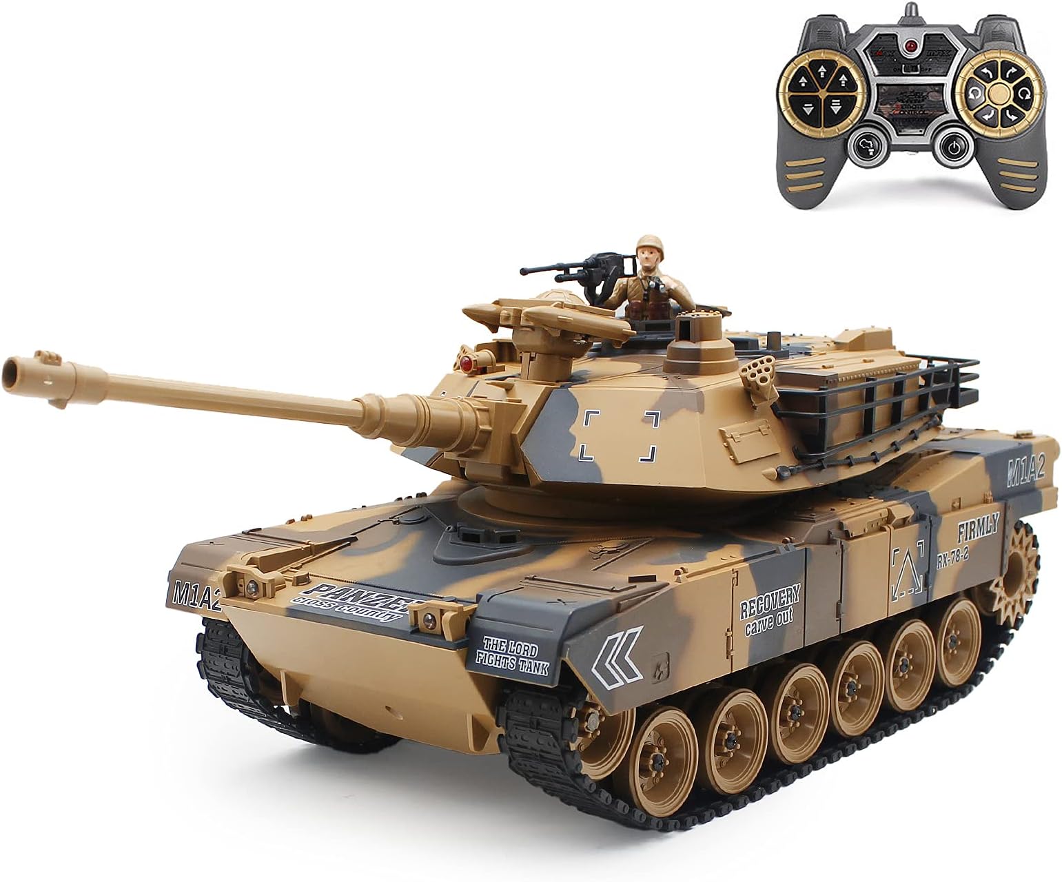 fisca 1/18 Remote Control M1A2 RC Tank with 2.4Ghz, 15 Channel, Smoking - Abrams Main Battle Tank that Military Toy for Kids and Adults