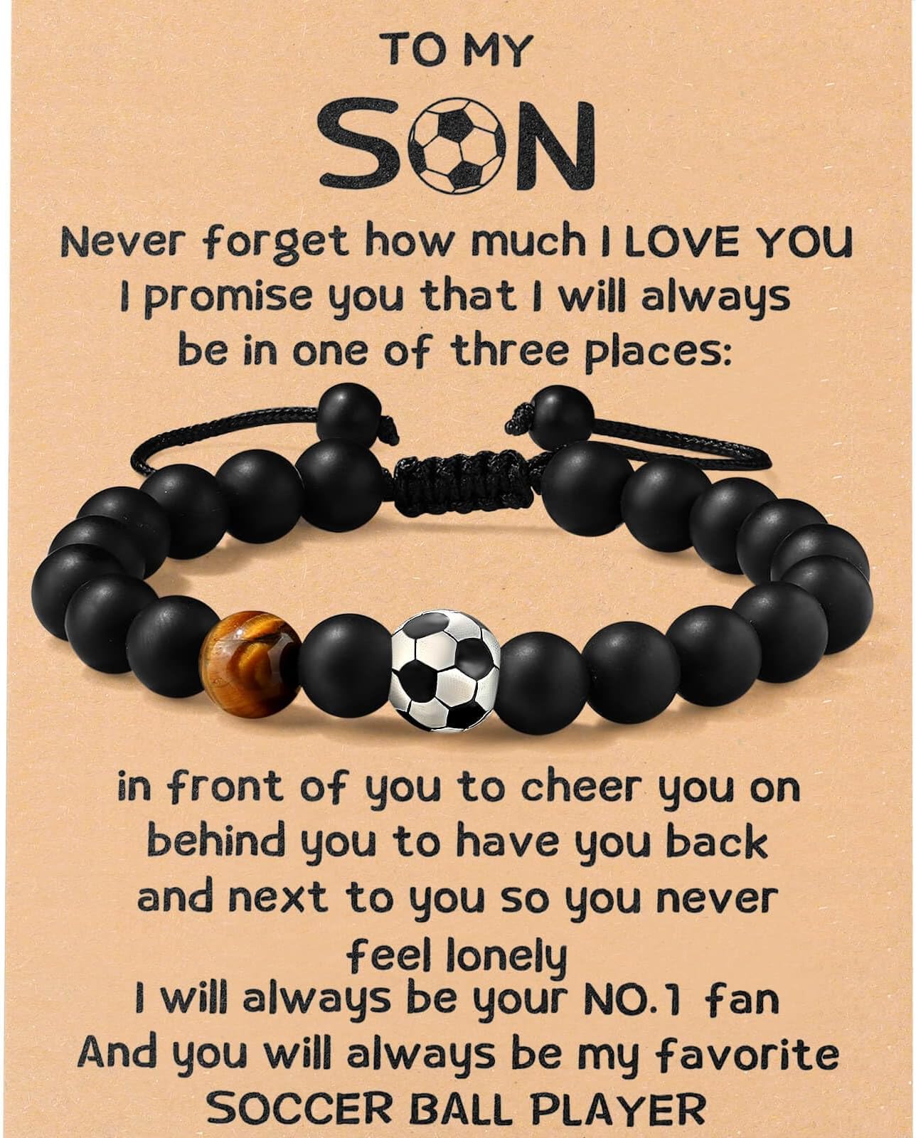 MIXJOY Baseball Basketball Soccer Player Black Beads Bracelet Sports Gifts for 16-18, Birthday Christmas Gifts