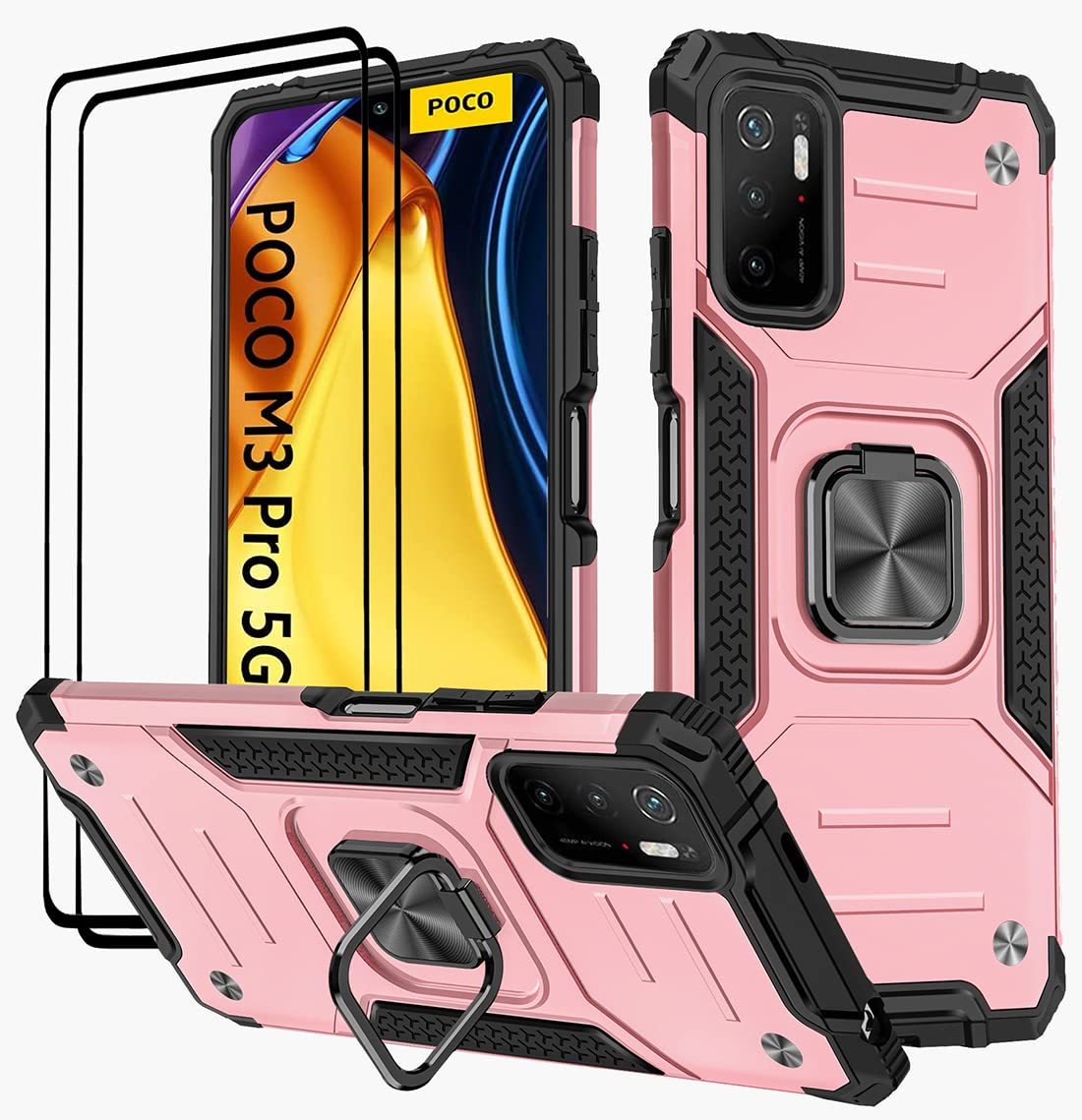 Phoona Cover per Xiaomi Redmi Note 10 5G/Poco M3 Pro 5G Custodia con 2 Pezzi Pellicola Vetro Temperato,Ultra Trasparente Silicone Protettiva Case per Redmi Note 10 5G Sottile Morbida Antiurto Cover