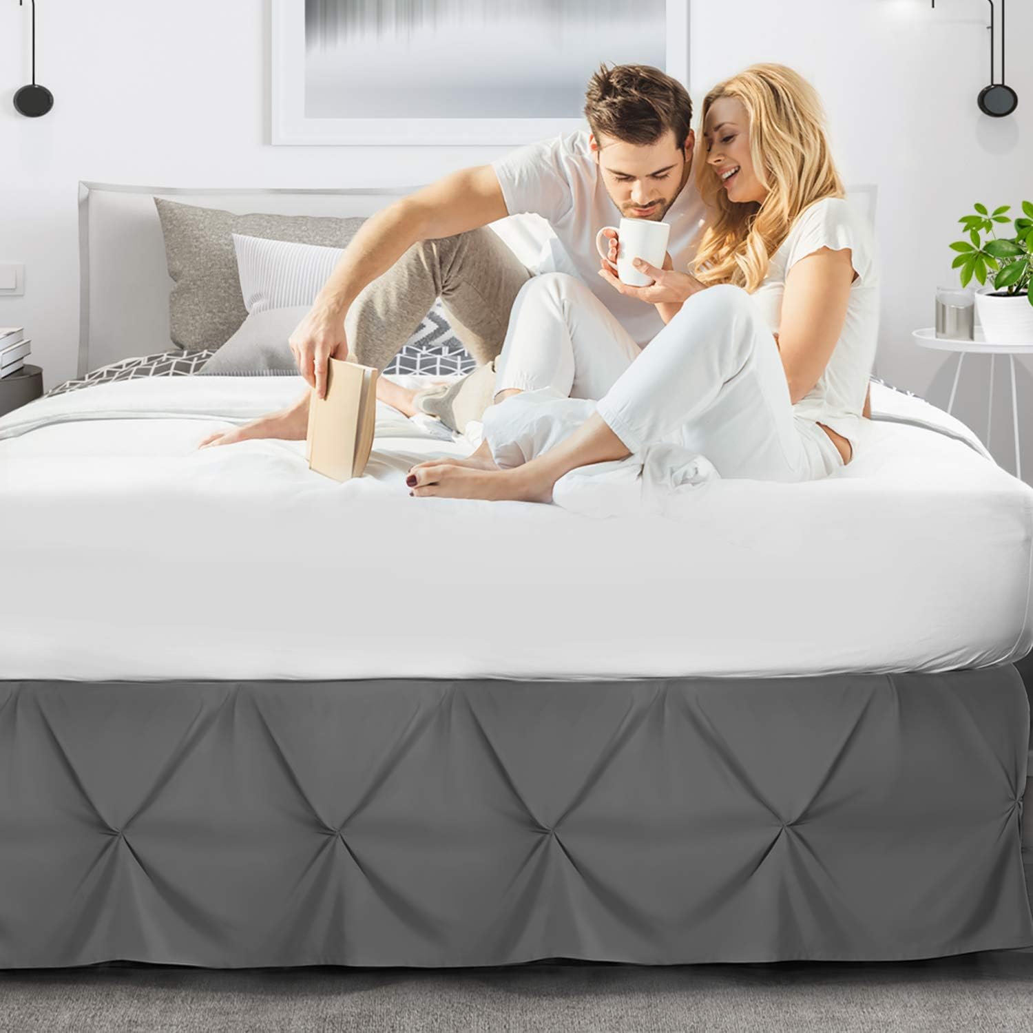 nestl Pinch Pleat Bed Skirt, Pleated Wrap Around Bed Skirt, Easy Fit 14” Inch Pintuck Bed Skirt, Premium Microfiber Ruffle Bed Skirt, Luxury Bedskirt, Hotel Quality Bed Ruffle, Queen Bed Skirt Gray : Home & Kitchen