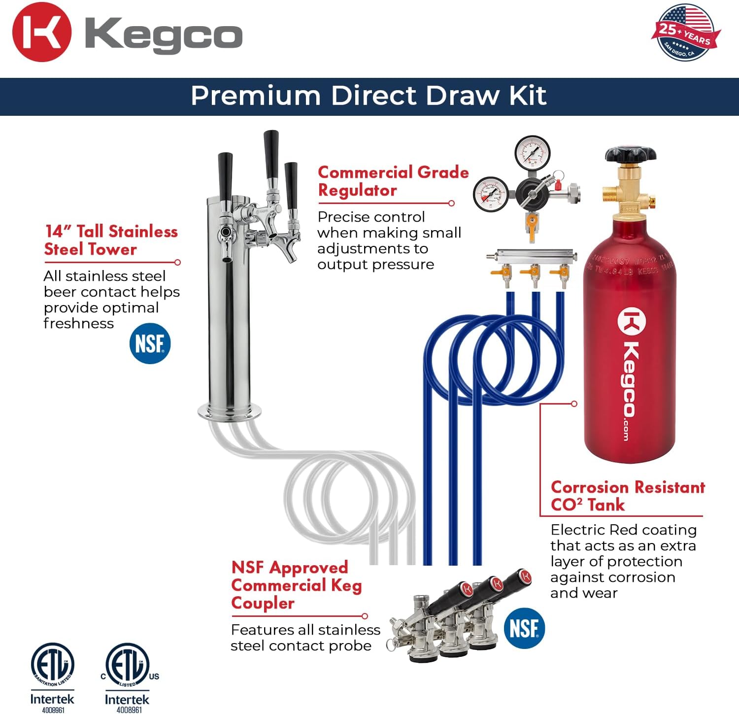 Kegco Kegerator 24" Wide Triple Tap Black/Stainless Steel Undercounter Beer Dispenser HK38BSU-L-3