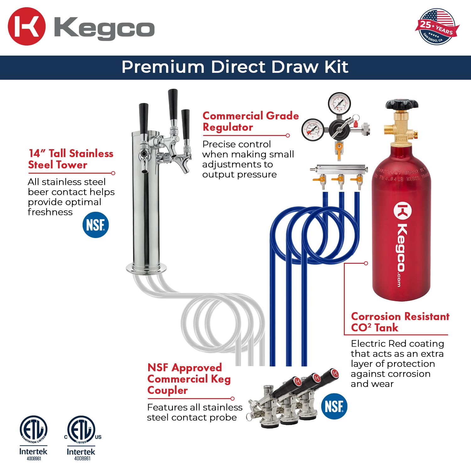 Kegco 24" Wide Triple Tap Stainless Steel Built-In Left Hinge Digital Kegerator With Kit on Fridge.com - View 4