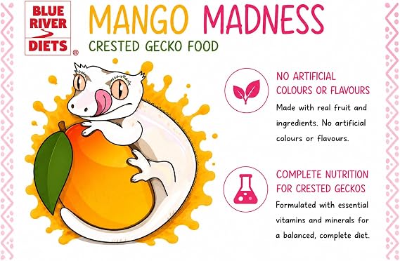 Blue River Diets Crested Gecko Diet | Mango Madness | All Natural Low Fat Complete Gecko Food | 2.1oz