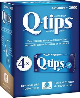 Q-tips Cotton Swabs Bulk Pack: 4x500=2000 Pure Cotton Tips for Beauty, Cleaning, Baby Care & Crafts