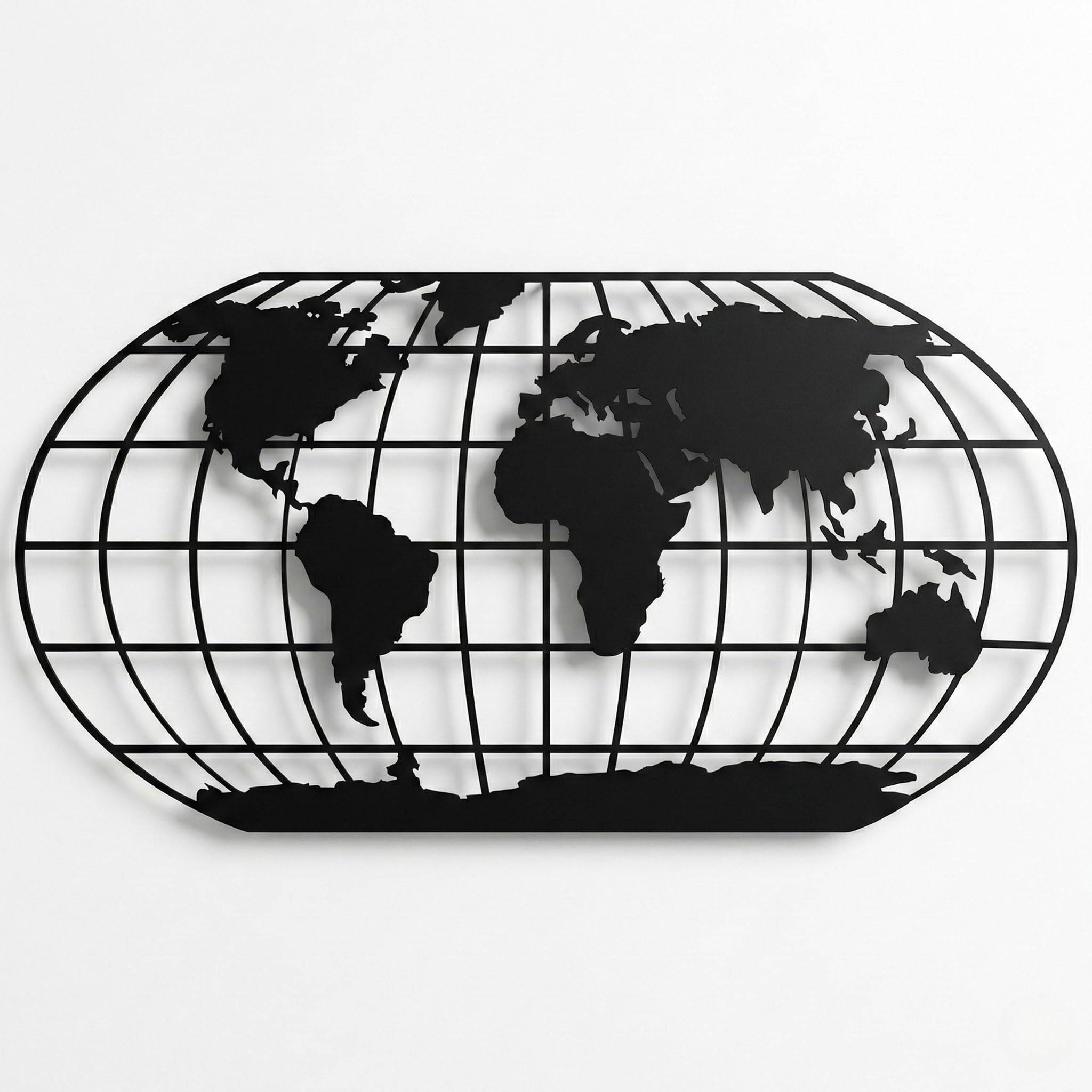 Dekadron Décoration murale en métal, carte du monde avec méridiens, décoration pour salon ou bureau, art mural en métal (100x51cm)