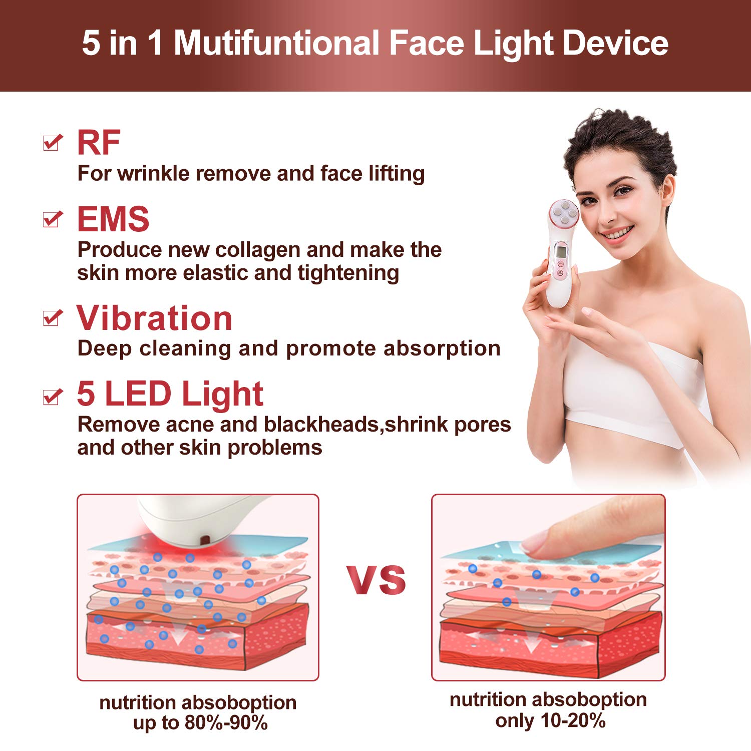 High Frequency Facial Machine, 5 in 1 Facial Massager Microcurrent Recharable Facial Frequency Wand : Beauty & Personal Care