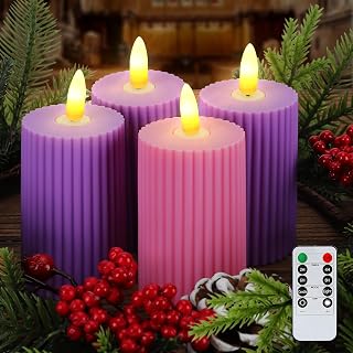 Bigmeta Advent Pillar Candles Set of 4, 3 Purple and 1 Pink Flickering Candles for Christmas Church Wreath Rituals