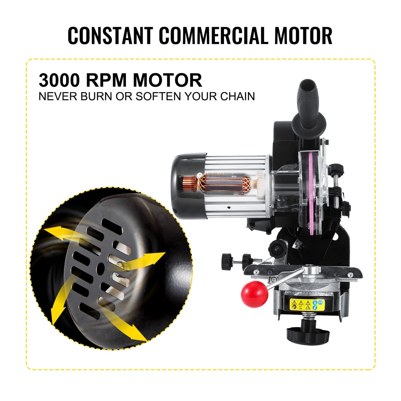 Amoladora de cadena de sierra de 230 W, 3000 RPM, Banco de aluminio eléctrico, amoladora de motosierra, afilador, herramienta de ángulo ajustable portátil, pulidora con alta eficiencia