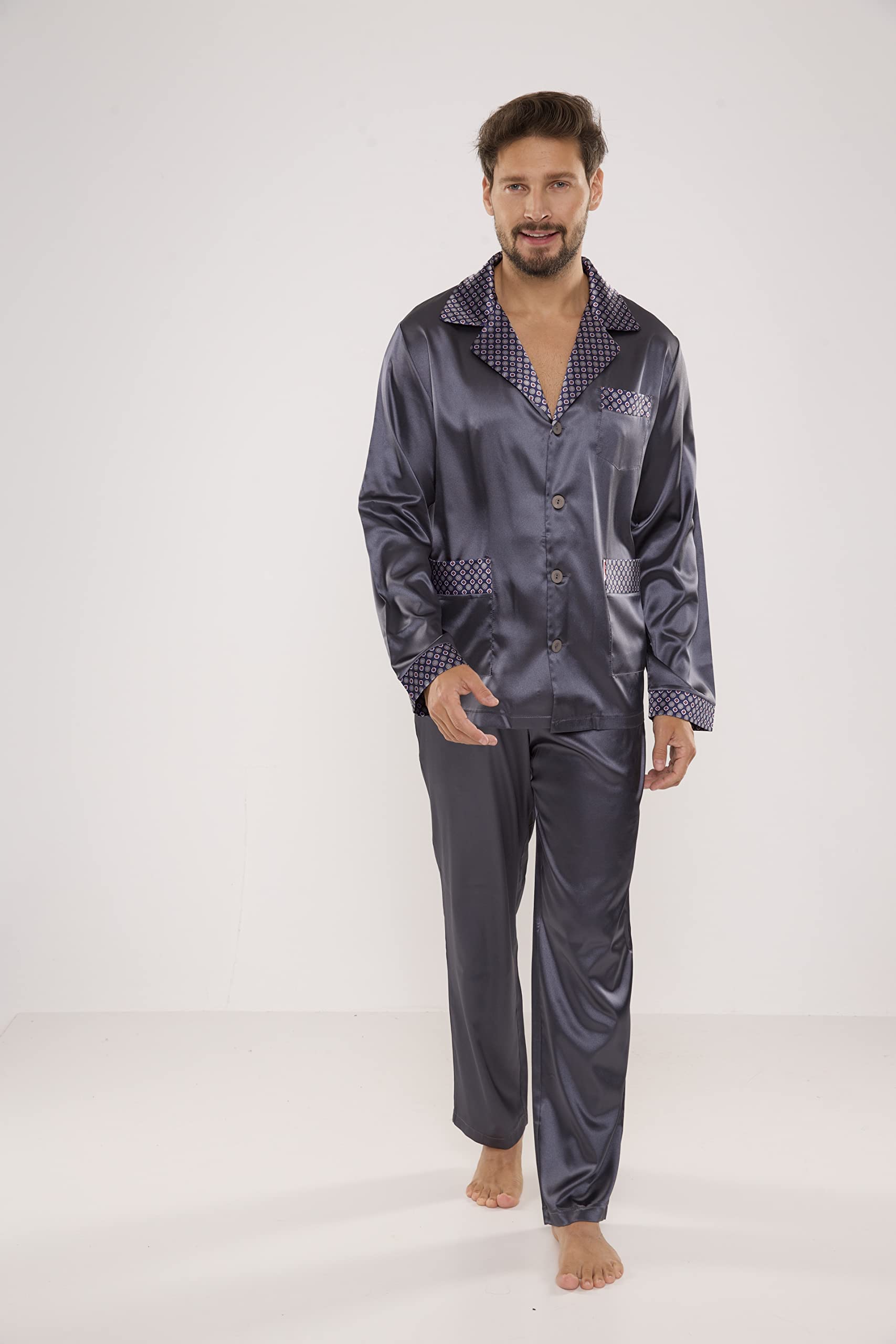 FOREX Lingerie edler und hochwertiger Satin-Pyjama Herren-Schlafanzug Hausanzug
