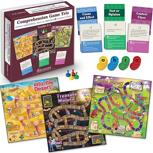 Miniatura 1 de Really Good Stuff Trío de juegos de comprensión Causa y efecto, hecho u opinión y pistas de contexto Gr 2-3, Actividad de lectura ELA, Suministros
