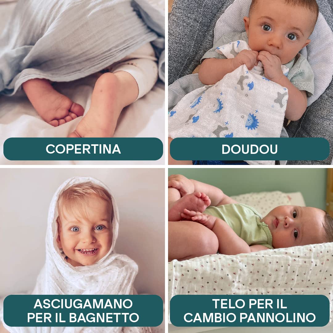 Koala Babycare - Mussole Neonato Cotone 100% - 3 Pz 80x80cm - Ideale come Regalo Neonati - Viola