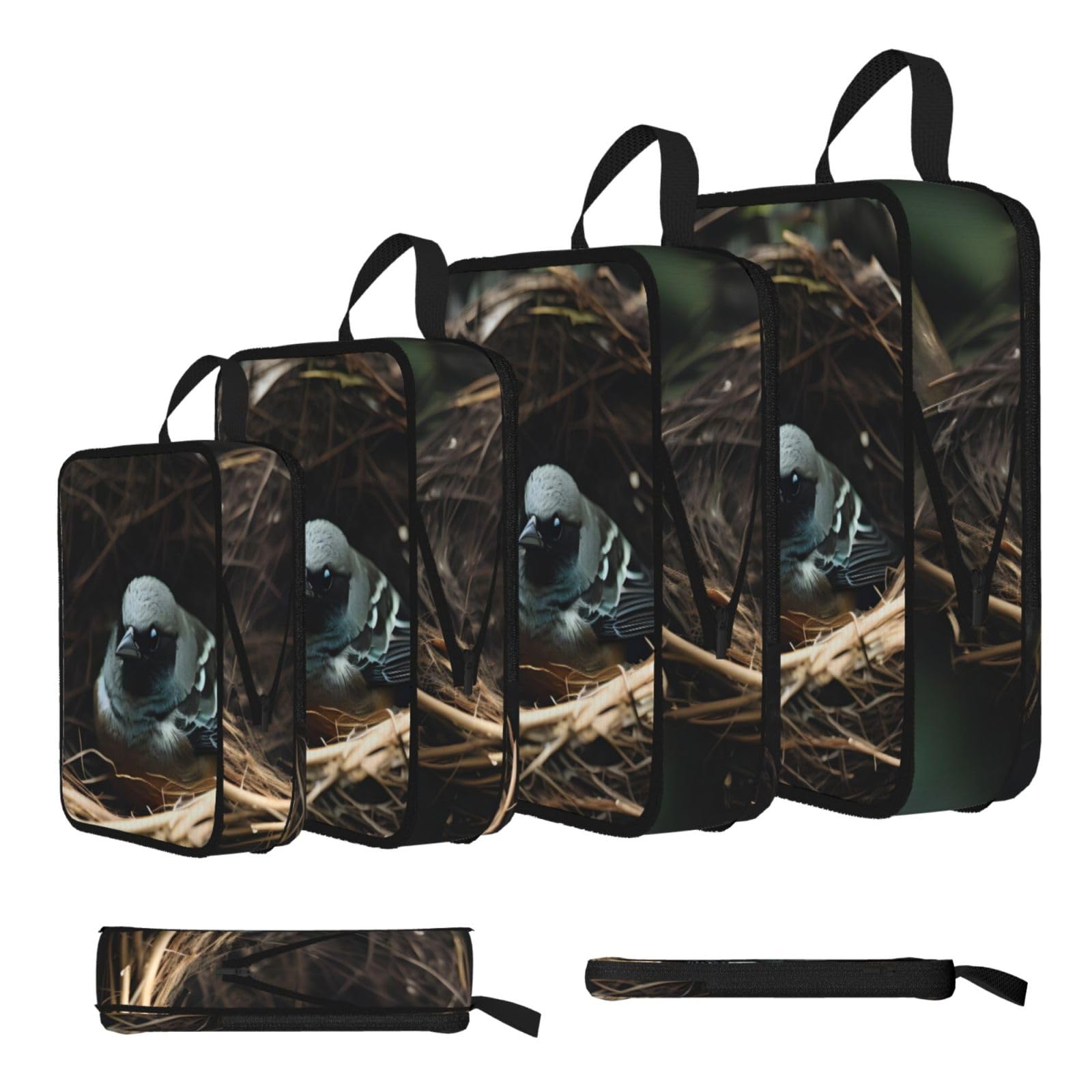 Sxzvvbn Black Little Bird Nest Compression Packing Cubes 4 Piece Set