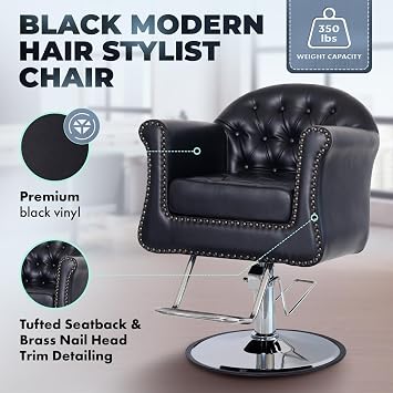 Buy-Rite Brooklyn Styling Chair for Professional Salons & Barbers - Tufted Design with 5 Removable Cushion, Brass Nailhead Trim, Chrome Hydraulic Base, Durable Frame & Rolled Arms, NIN-9905