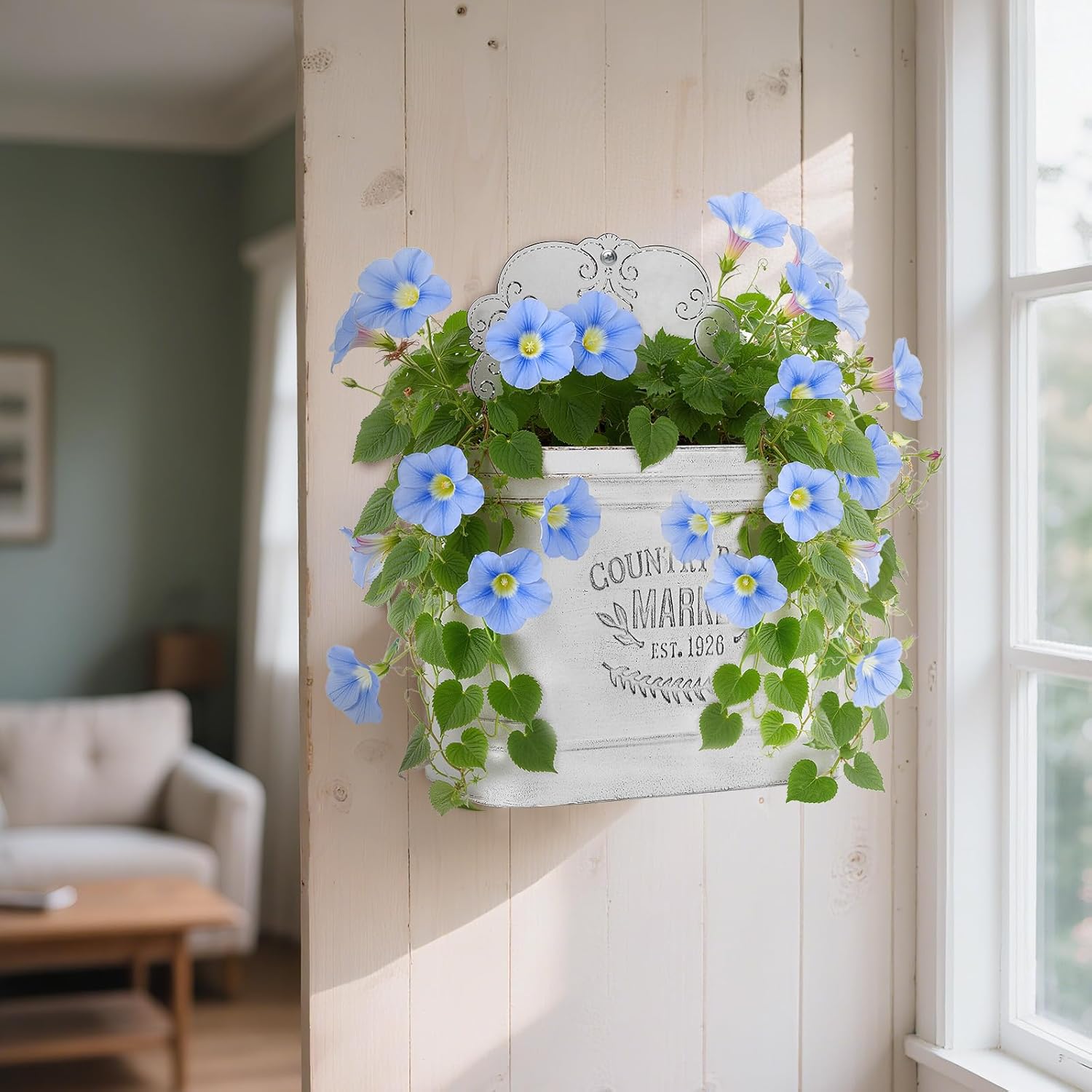 Metal Wall Planter Wall Vases for Flowers, Shabby Chic Decor for Outdoor Rustic Farmhouse Garden Wall Decor