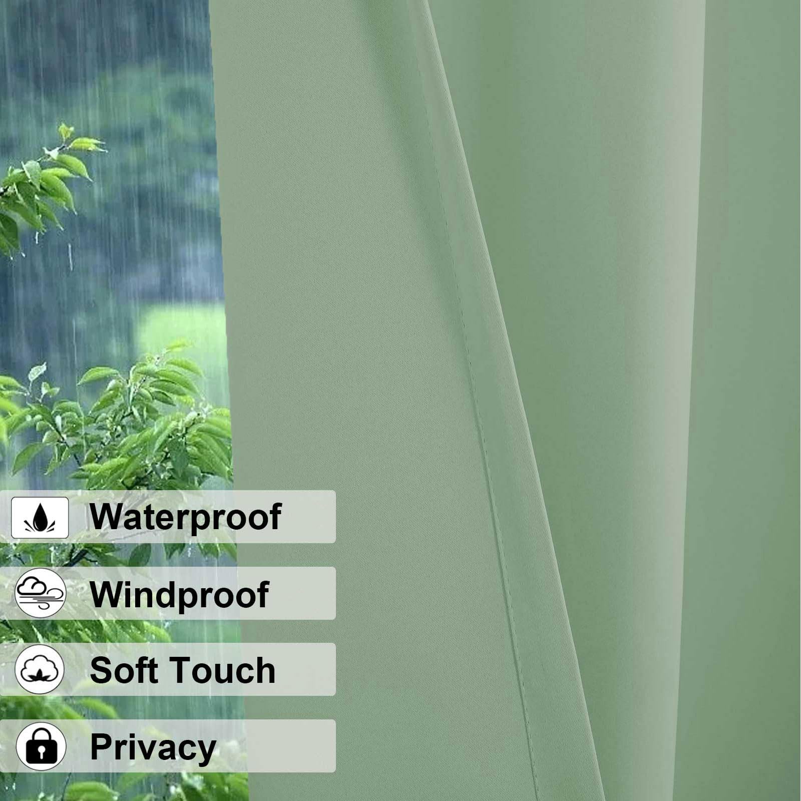Rideaux D'extérieur pour Terrasse Imperméables et Résistants aux Intempéries Rideaux Occultants avec ŒIllets en Haut et en Bas, Rideau D'intimité, 1 Panneau, L150cm x H254cm, Vert Clair