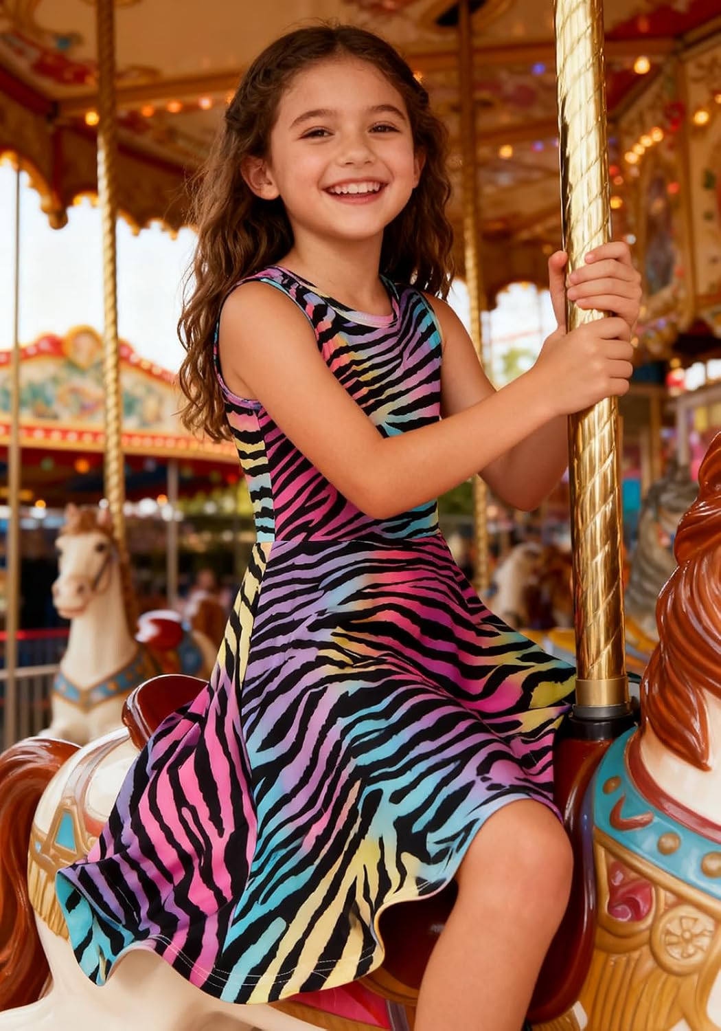 RAISEVERN Girls Summer Twirl Dress Printed Sleeveless A-Line Ages 4-13 image 3