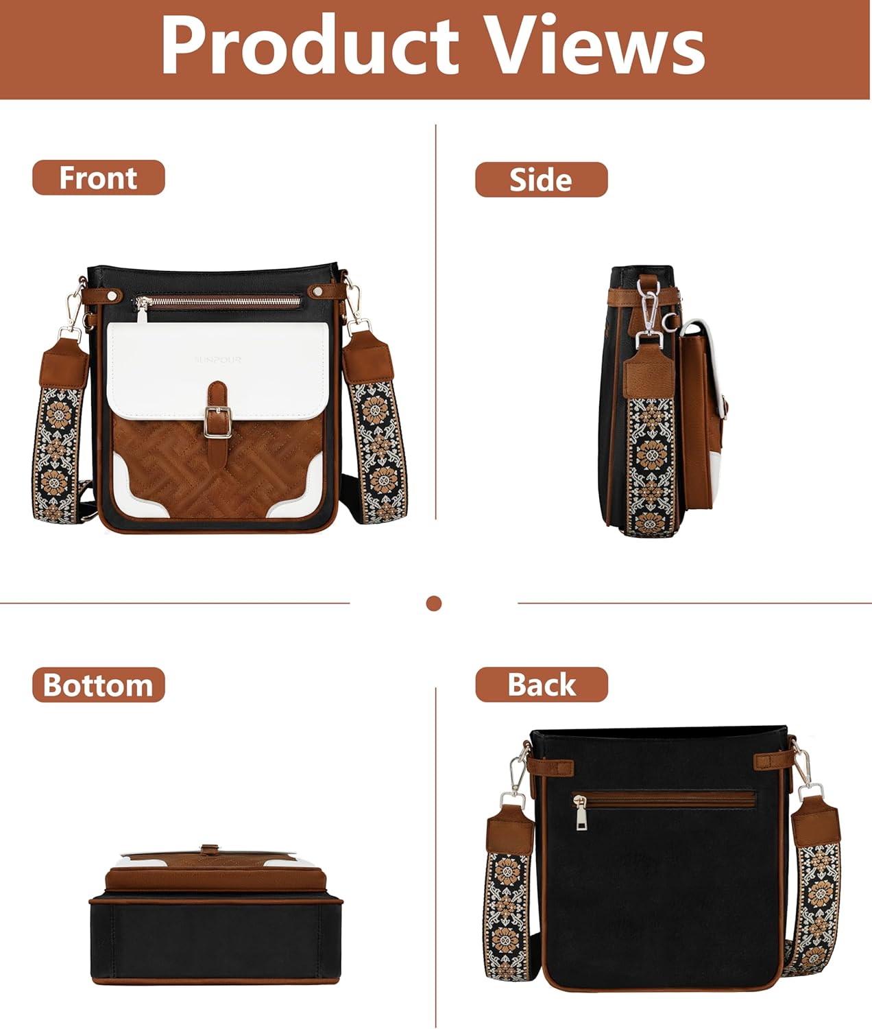 Large Crossbody Bags for Women, Multi-Pocket Leather Crossbody Purses, RFID Vegan Leather Travel Shoulder Handbag | Quilted Design, Smooth-glide Zippers, Structured bag