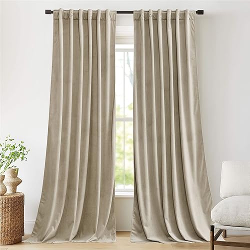 NICETOWN Cortinas de terciopelo color camello de 108 pulgadas de largo para dormitorio, sala de estar, cortinas de terciopelo para oscurecer la