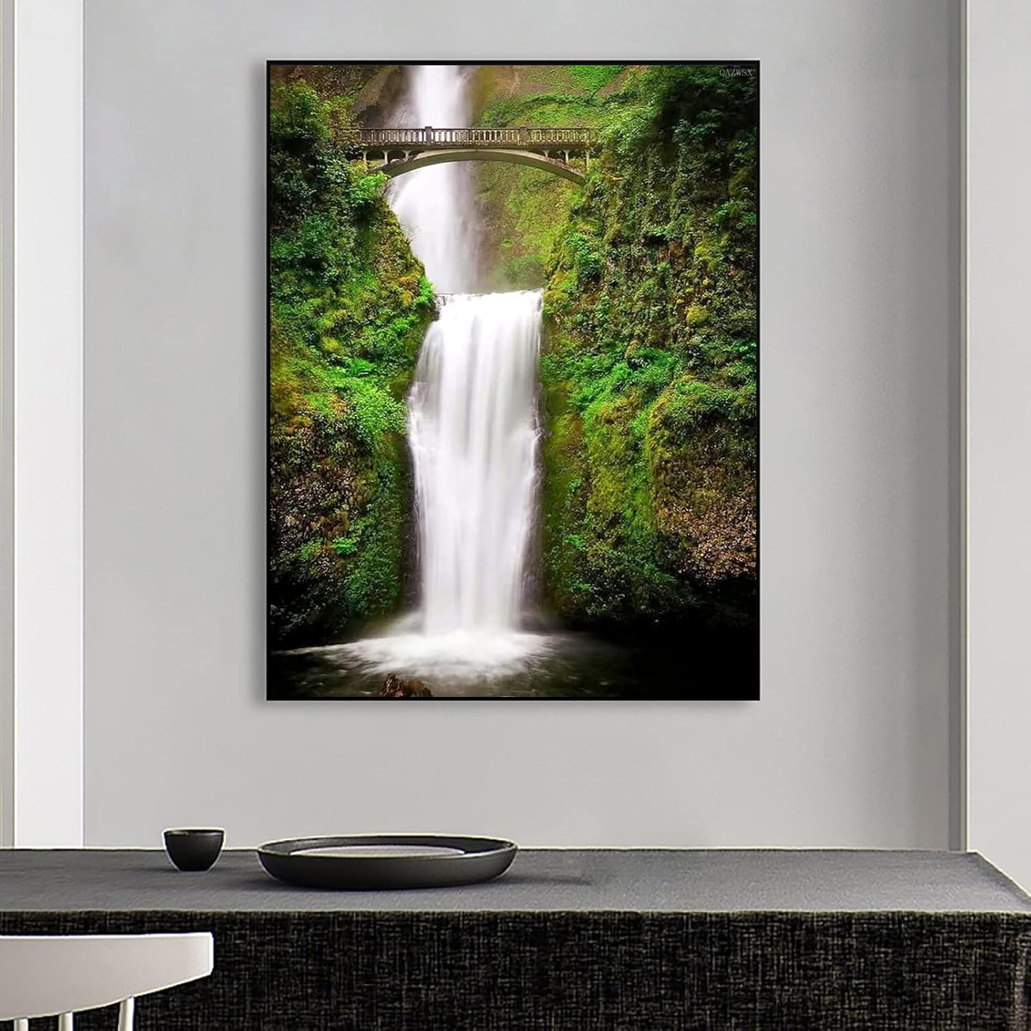 QAZWSX 5D Diamond Painting Kits, Falls of Waterfall Oregon with Bridge Scene Painting Arts Craft Canvas Full Drill Cross Stitch for Home Wall Decor, 12x16 Inch