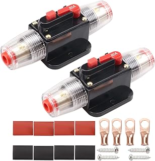 Audio Circuit Breaker 80A Inline Fuse Holder 80amp Auto Car Stereo Inverter Reset Fuses 12V-24V DC for Automotive RV Marine Boat Audio Solar System 80 Amp 2 Pack