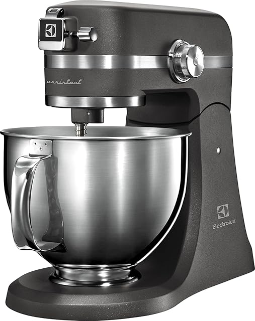 Electrolux Robot Kuchenny 1200W, 10 prędkości + f. pulsacyjna, Oświetlenie LED misy, 2 misy o pojemności 4,8l i 2,9l, W zestawie: Hak, Trzepaczka, Ubijaczka, Silikonowa Łyżka, Pokrywa,EKM5540,Szary