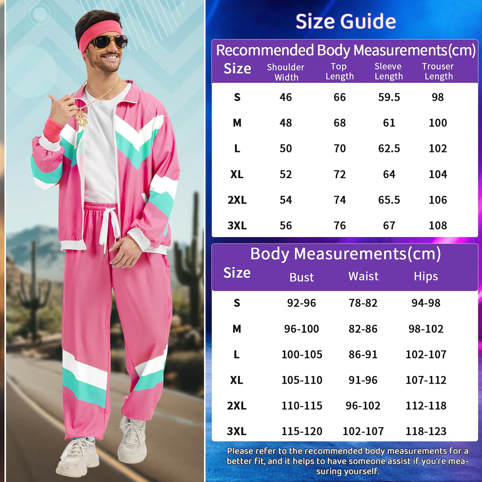 Strój męski i damski w stylu lat 80. XX wieku, dres treningowy, dyskoteka, strój sportowy hip-hopowy, zestaw dresowy, strój do joggingu, streetwear, kostium karnawałowy