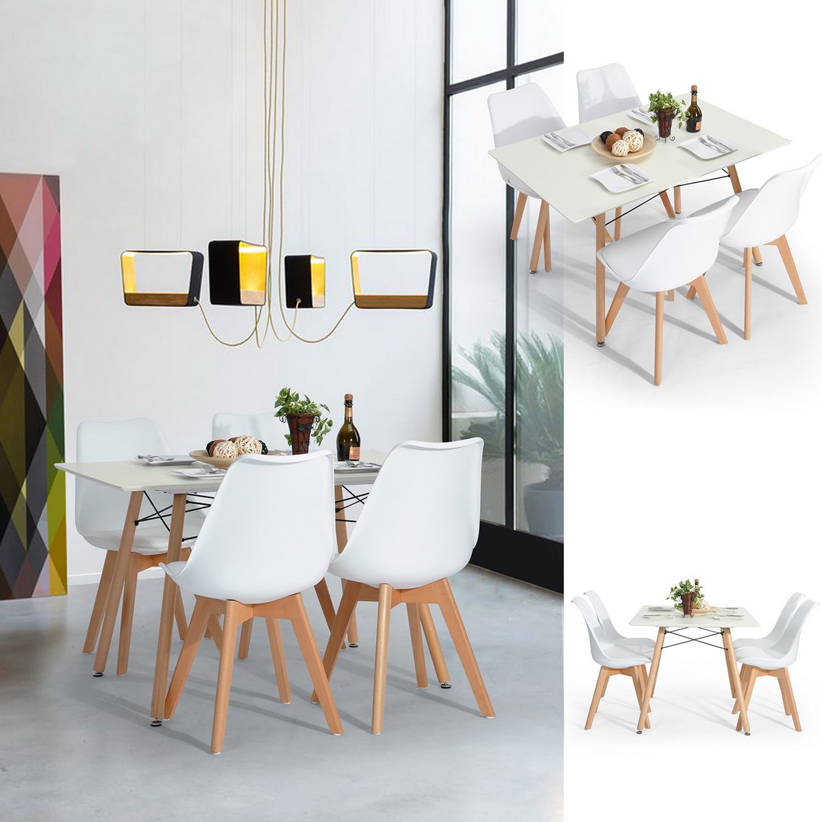 FurnitureR Minimalist Rectangle Dining Table with Round Beech Wood Legs for Home Kitchen Living Room Corner Small Spaces Leisure, 47.2 inches, White