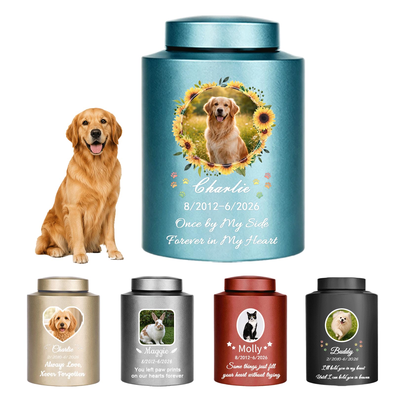 Iwe Personalised Dog Urn for Ashes with Name Photo Custom Urn for Dog Ashes