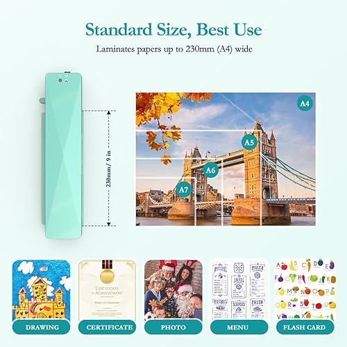 Miniatura 7 de Crenova Máquina laminadora A4 4 en 1, escritorio personal, caliente y frío, 9 pulgadas, laminador térmico para el hogar, oficina, escuela, negocios,