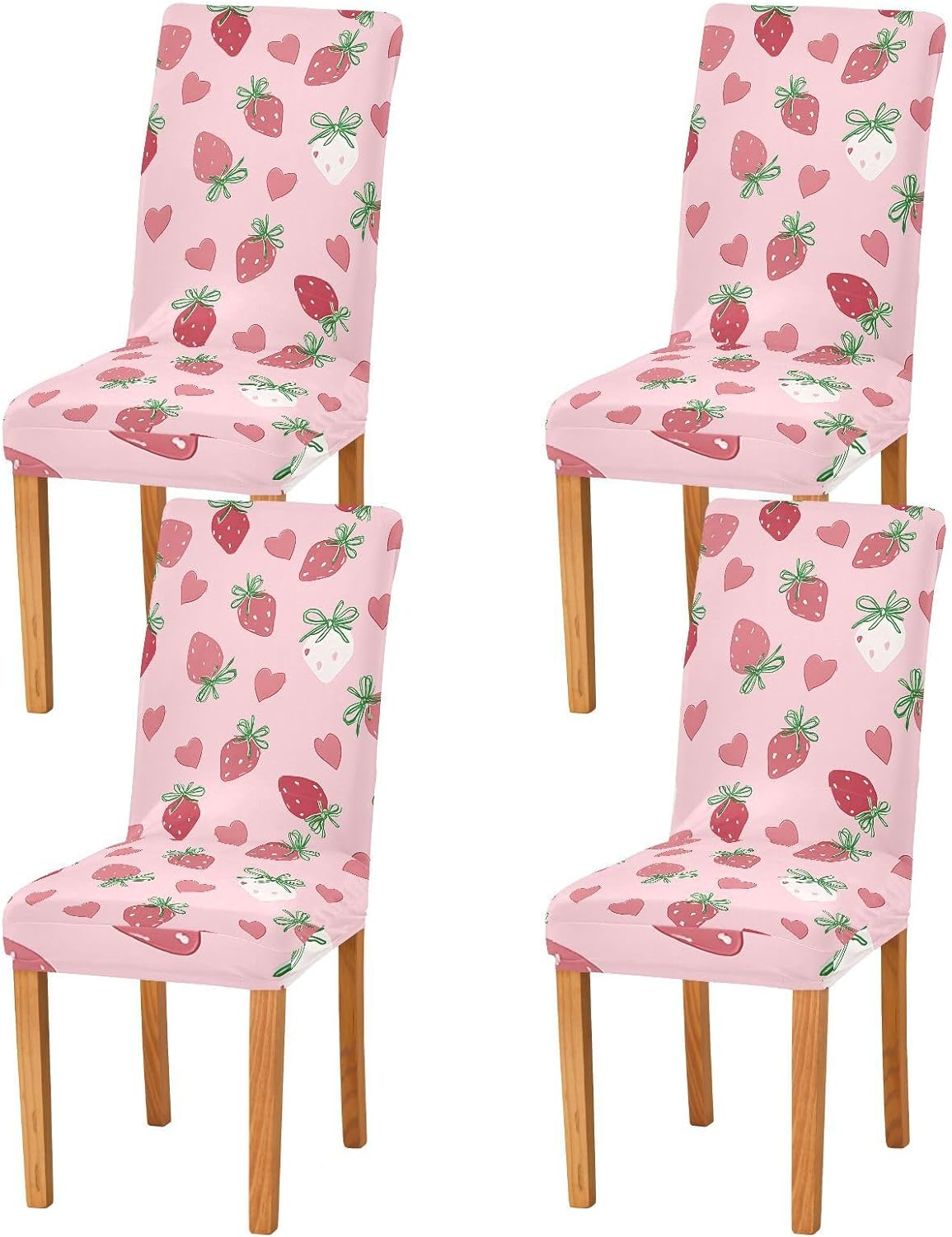 ALAZA Chair Covers for Dining Room, Strawberry Bow Heart Pattern Stretch Chair Cover Sets Chair Protector Removable Washable for Ktichen Restaurant Hotel