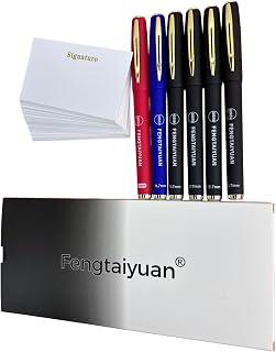 Fengtaiyuan Capped Gel Signature Pens 6 Pack, 4 Black/1 Blue(0.7mm) 1 Red(1.0mm) Ink, with 40 Premium Signature Cards, Gold Plated Clip Soft Grip for Office Business Signing(Multicolor07BBRP6)