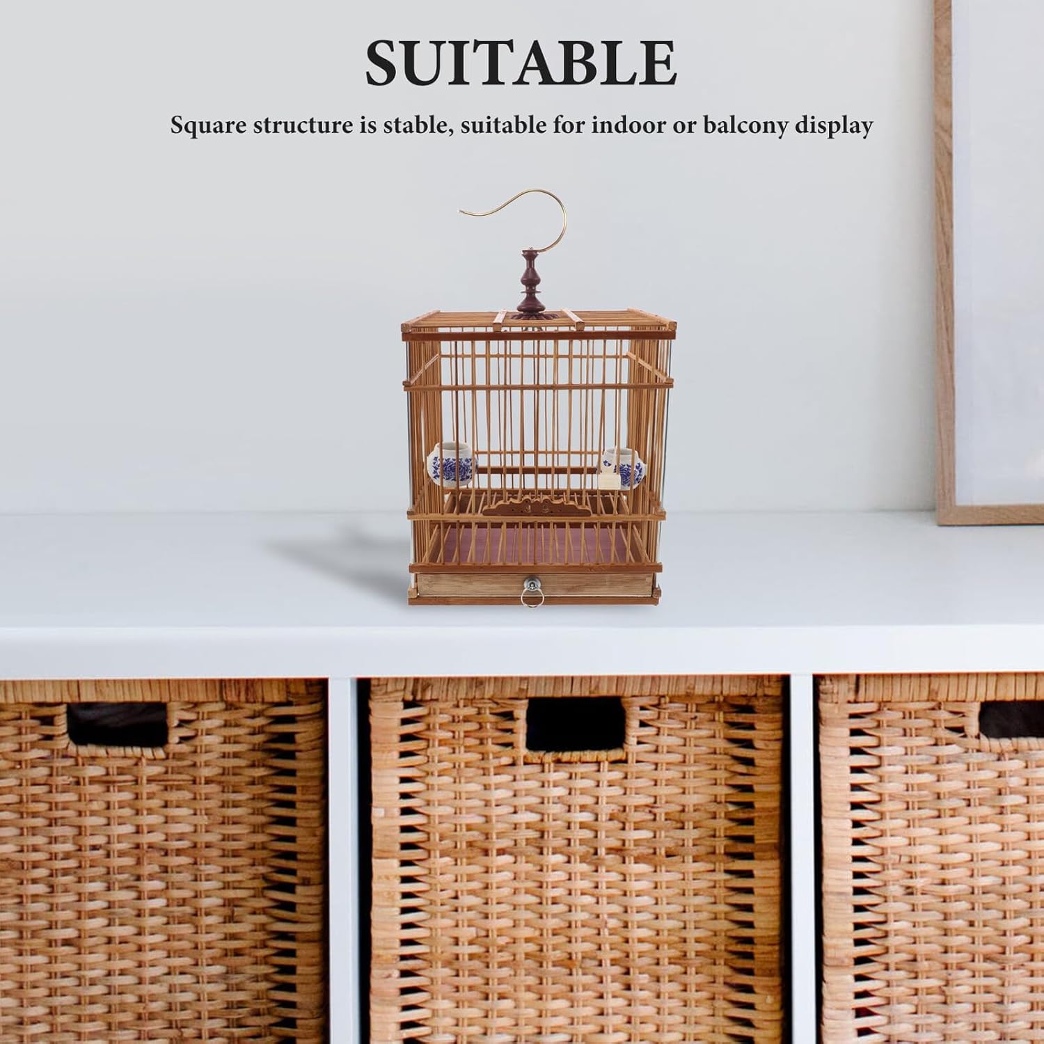 GLEAVI Small Bird Cage for Goldfinches and Parakeets, Rectangular Carbonized Purple Cage with Hanging Hook, Wooden Finch and Cockatiel Aviary for Indoor and Outdoor Use