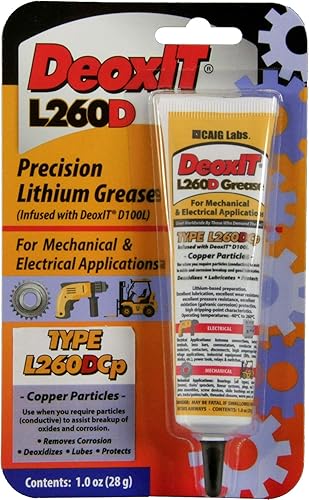 CAIG LABORATORIES, Deoxit L260-DC1, grasa de litio con limpiadordesoxidante, partículas de cobre, tubo de compresión de 0.99 oz, paquete de 1