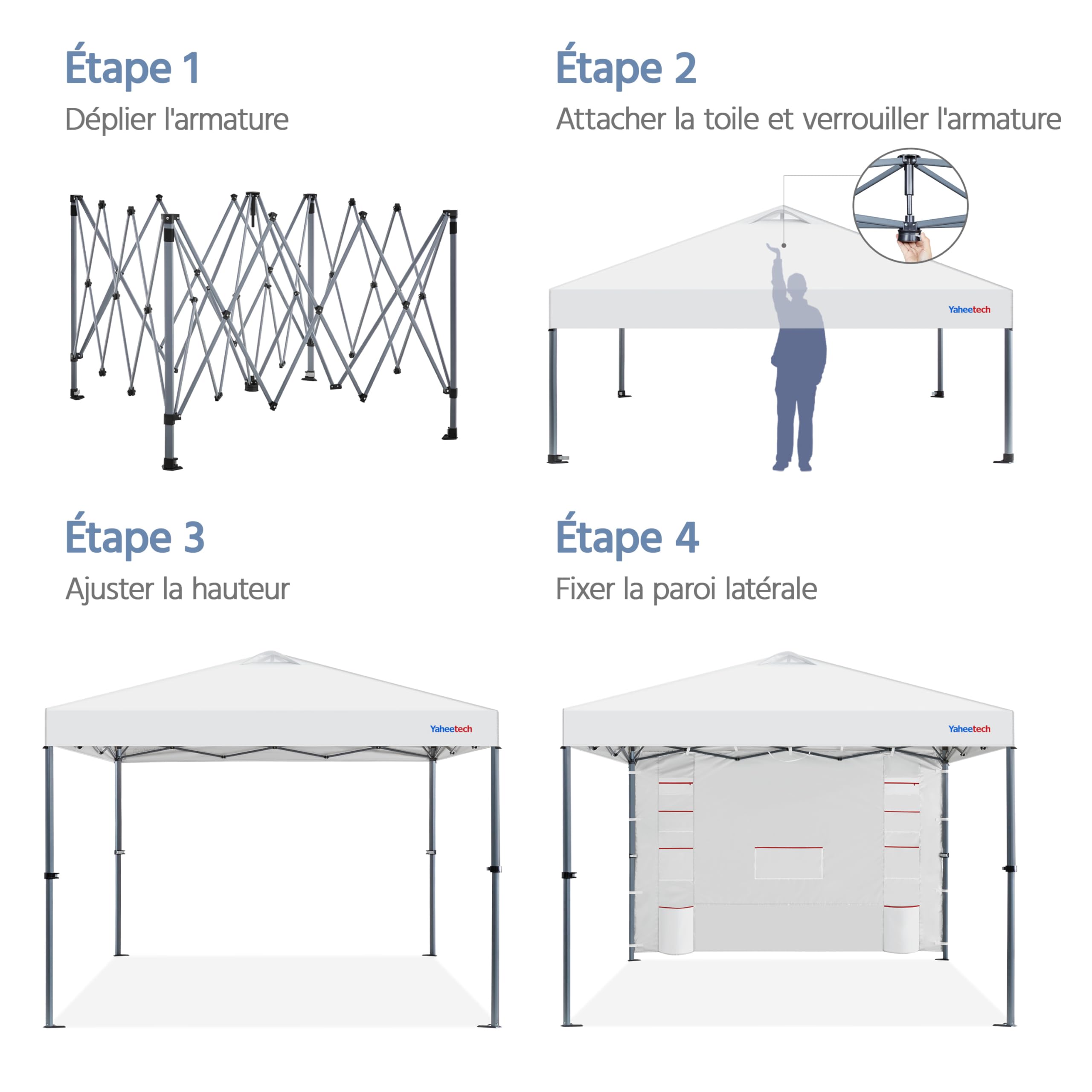 Yaheetech Tonnelle de Jardin Pop-up, Tonnelle Pliante Imperméable avec Parois Latérale, Barnum Pliant Anti-UV en Hauteur Réglable pour Jardin Terrasse Camping