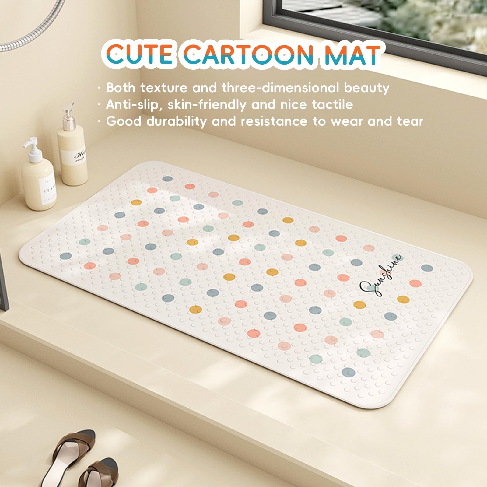 Badewannenmatte, Duschmatten – niedlicher Cartoon-bunt, cremefarbener Stil, rutschfeste Badezimmer-Badewannenmatte für Badewanne, rutschfeste Duschmatten für Boden, maschinenwaschbar,
