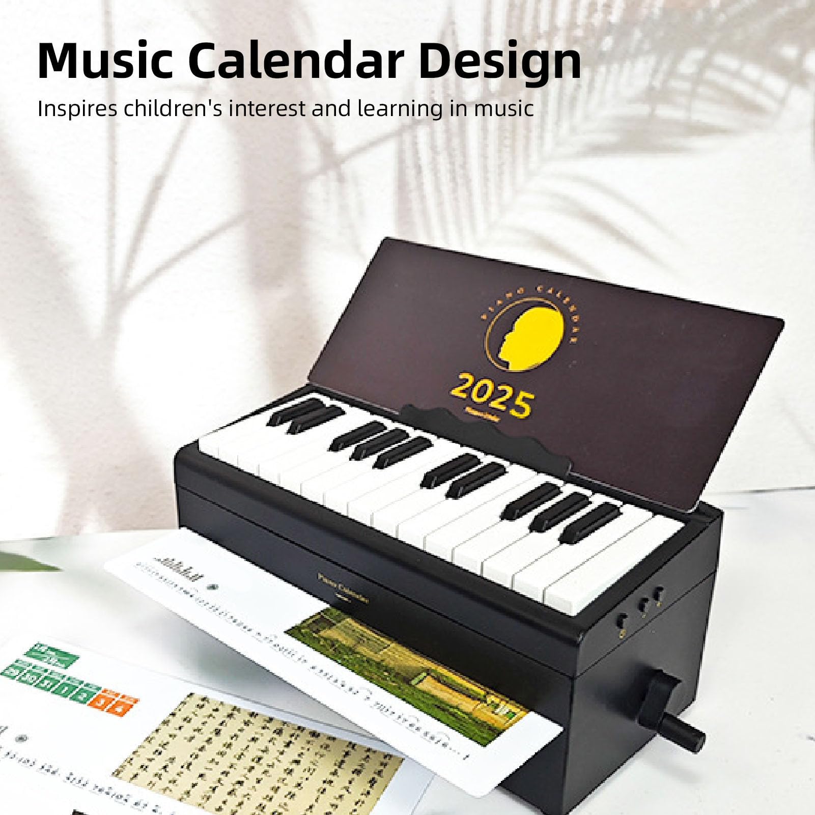 Mini Piano 2025 Kalendarz Biurka, 27 Kart 25 Keys Kalendarz Fortepianowy dla Rodziny i przyjaciół (BLACK)
